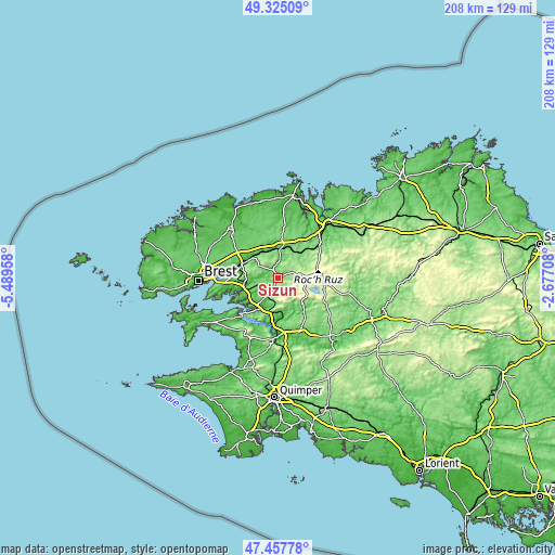 Topographic map of Sizun