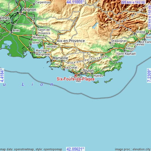 Topographic map of Six-Fours-les-Plages