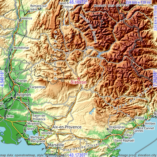 Topographic map of Sisteron