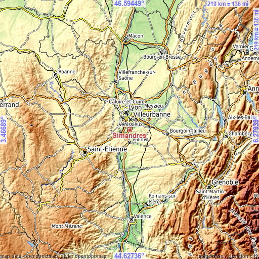 Topographic map of Simandres