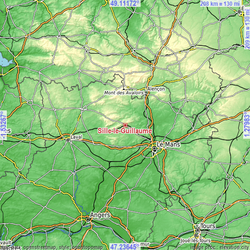 Topographic map of Sillé-le-Guillaume