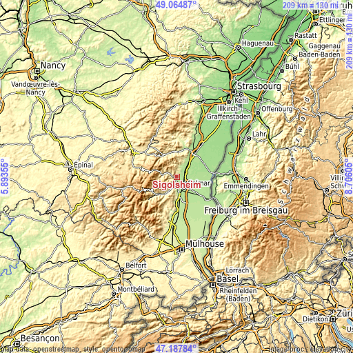 Topographic map of Sigolsheim