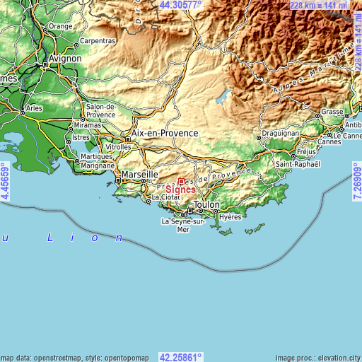 Topographic map of Signes