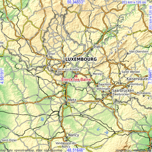 Topographic map of Sierck-les-Bains