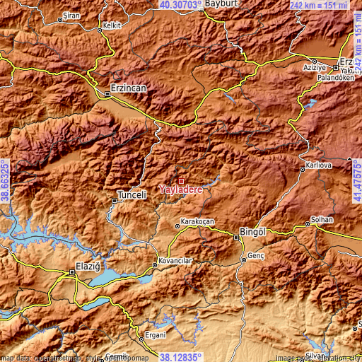 Topographic map of Yayladere