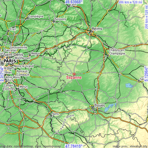 Topographic map of Sézanne