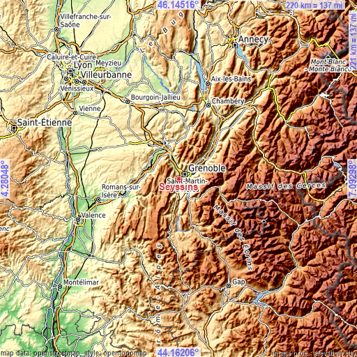 Topographic map of Seyssins