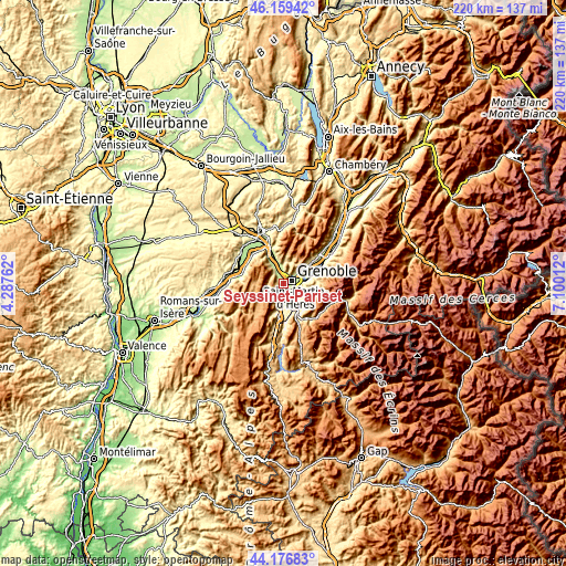 Topographic map of Seyssinet-Pariset