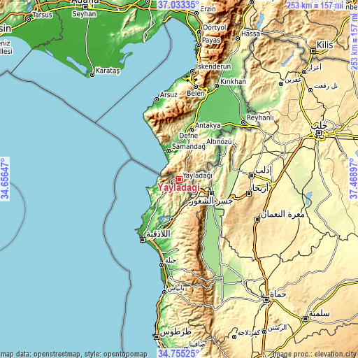 Topographic map of Yayladağı