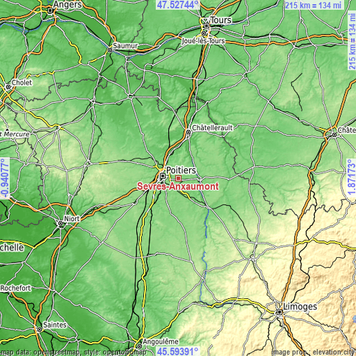 Topographic map of Sèvres-Anxaumont