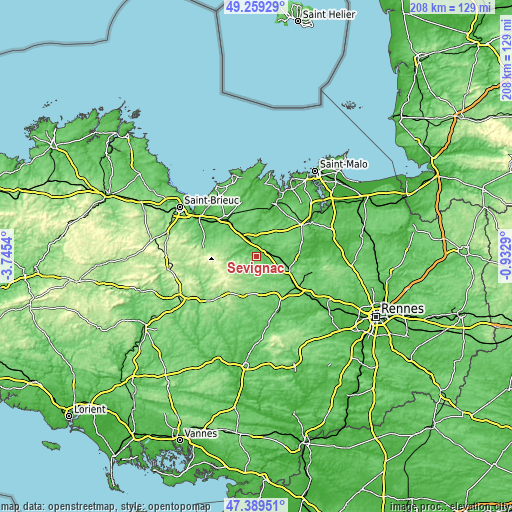 Topographic map of Sévignac