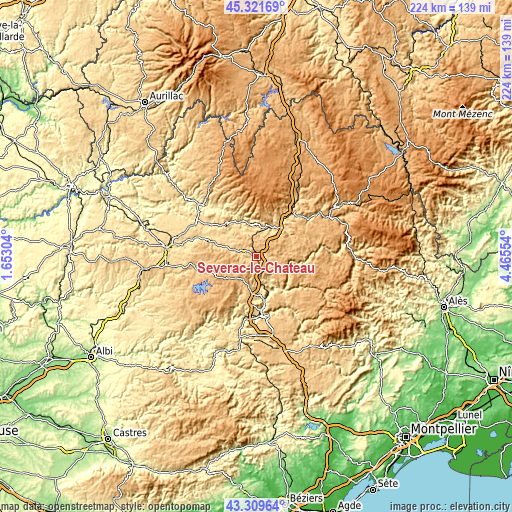 Topographic map of Sévérac-le-Château