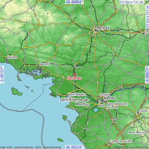 Topographic map of Sévérac