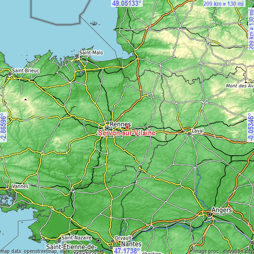 Topographic map of Servon-sur-Vilaine