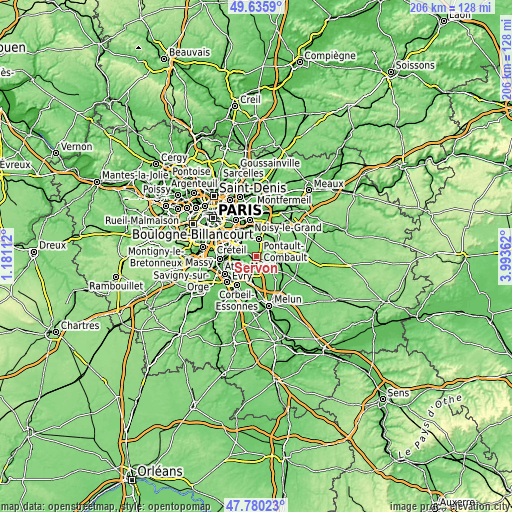 Topographic map of Servon