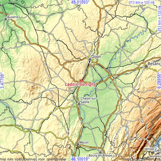 Topographic map of Ladoix-Serrigny