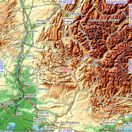 Topographic map of Serres