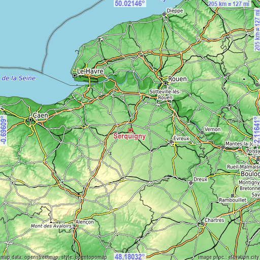 Topographic map of Serquigny