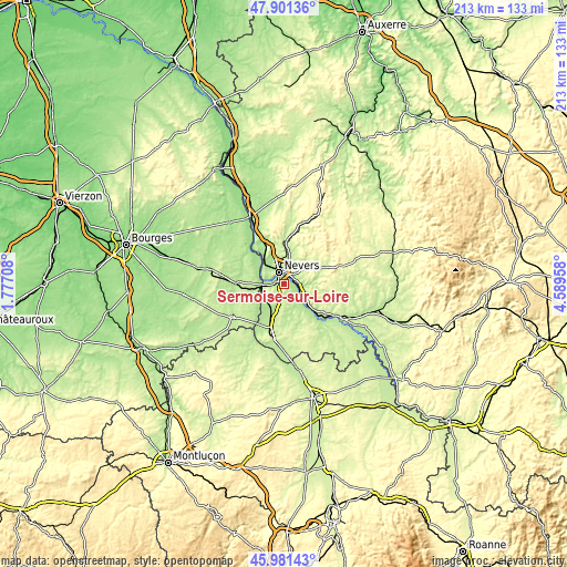 Topographic map of Sermoise-sur-Loire