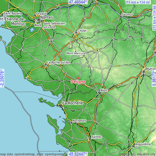 Topographic map of Sérigné