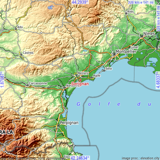 Topographic map of Sérignan