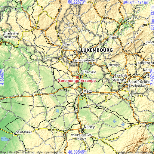 Topographic map of Serémange-Erzange