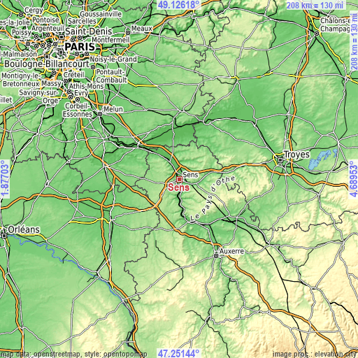 Topographic map of Sens