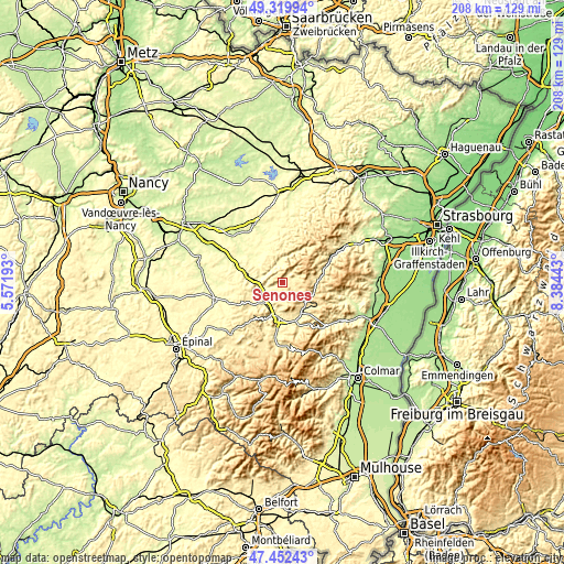 Topographic map of Senones