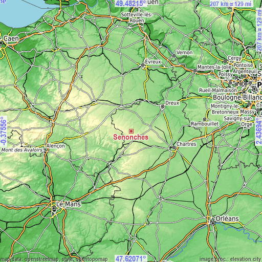 Topographic map of Senonches