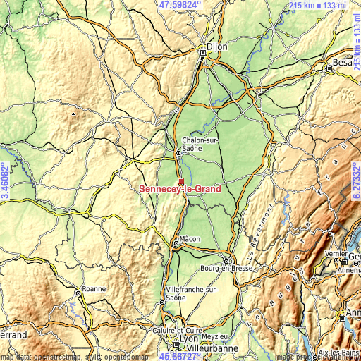 Topographic map of Sennecey-le-Grand