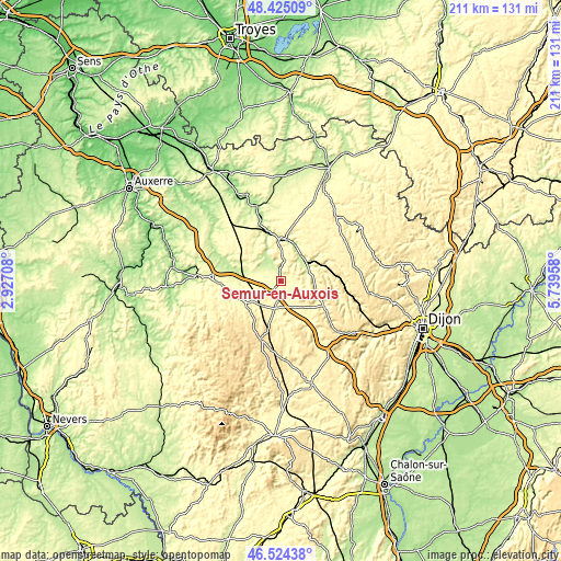 Topographic map of Semur-en-Auxois