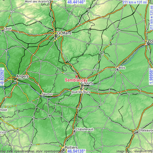 Topographic map of Semblançay