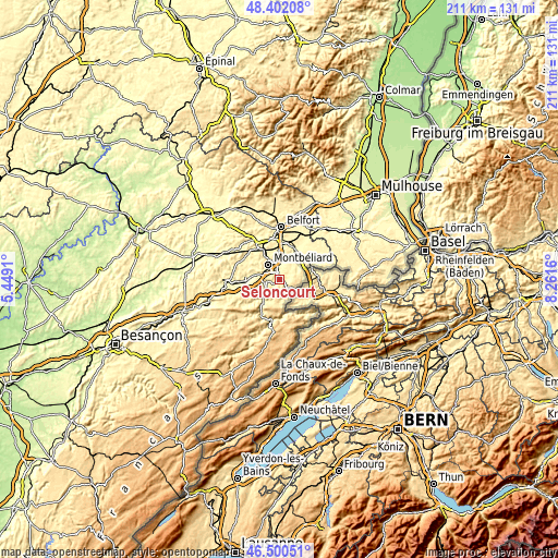 Topographic map of Seloncourt