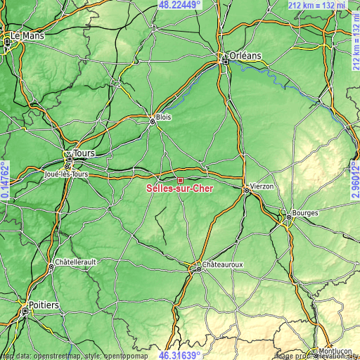 Topographic map of Selles-sur-Cher