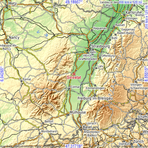 Topographic map of Sélestat