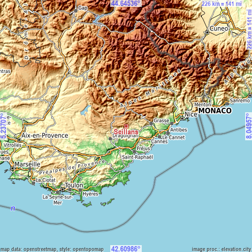 Topographic map of Seillans