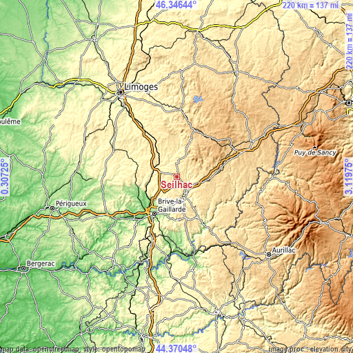 Topographic map of Seilhac