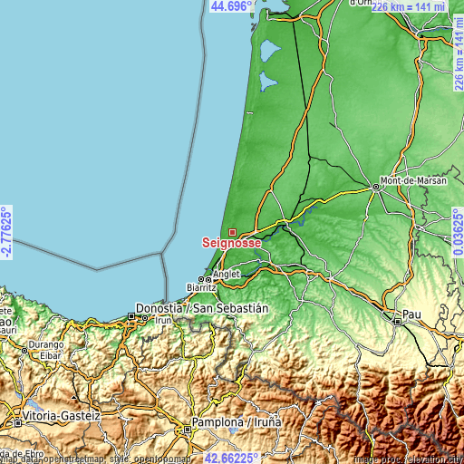 Topographic map of Seignosse