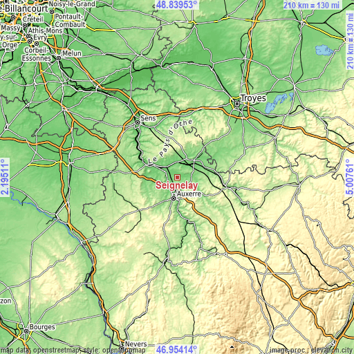 Topographic map of Seignelay