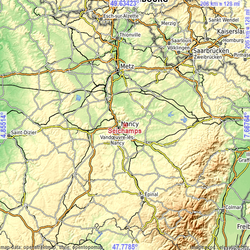 Topographic map of Seichamps