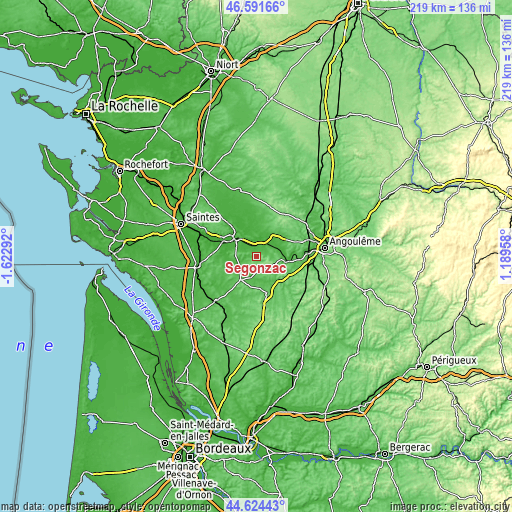 Topographic map of Segonzac