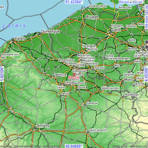 Topographic map of Seclin