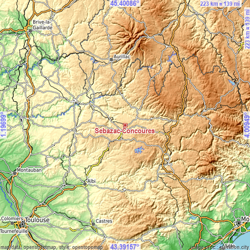 Topographic map of Sébazac-Concourès