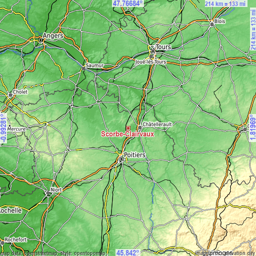 Topographic map of Scorbé-Clairvaux