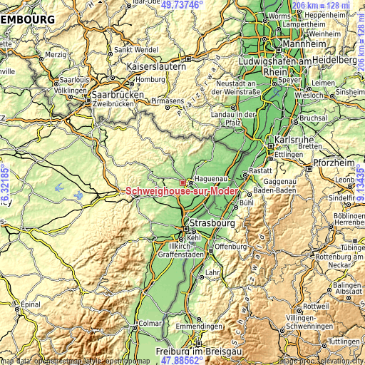 Topographic map of Schweighouse-sur-Moder