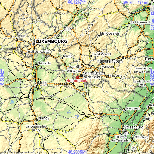 Topographic map of Schœneck