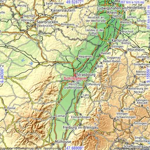 Topographic map of Schiltigheim