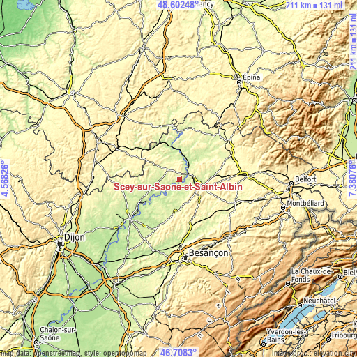 Topographic map of Scey-sur-Saône-et-Saint-Albin