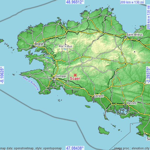 Topographic map of Scaër