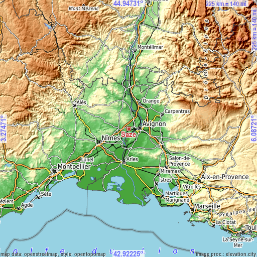 Topographic map of Saze